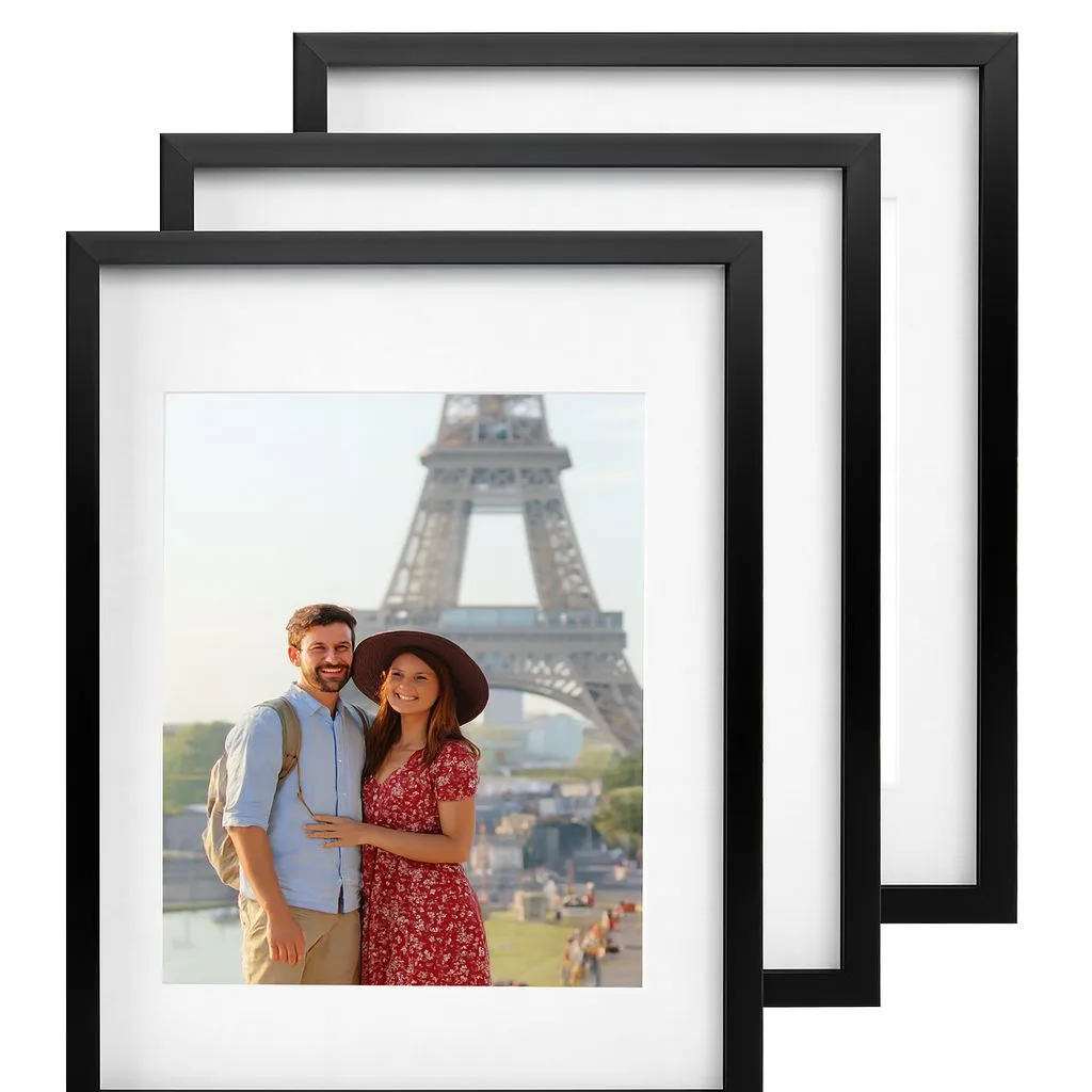 Nicola Spring 3x Photo Frame with White A4 Mount - A3 (12" x 17") Picture Display in Black 1