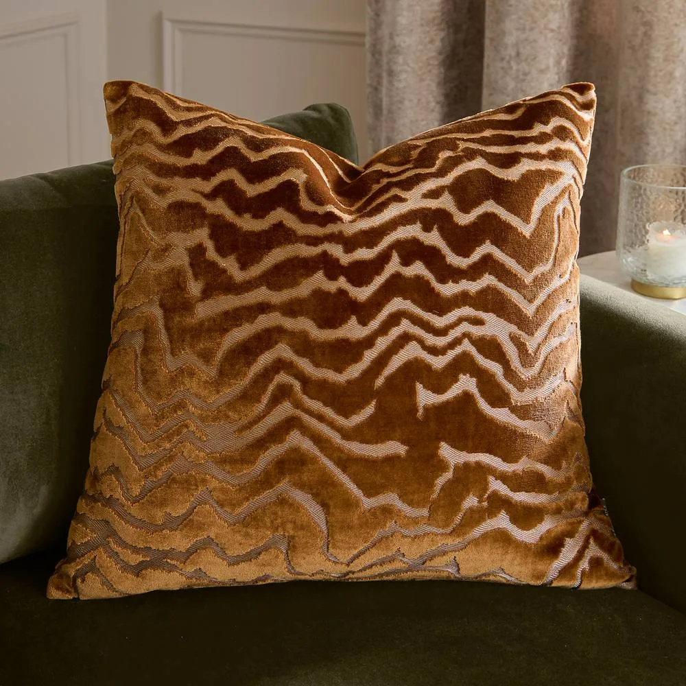 Paoletti Tierra Cut Velvet Abstract Cushion in Bronze