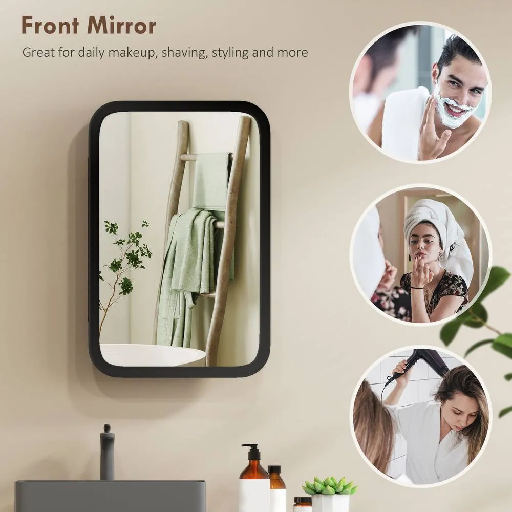 HOMCOM Bathroom Wall Cabinet with Mirror Black 4