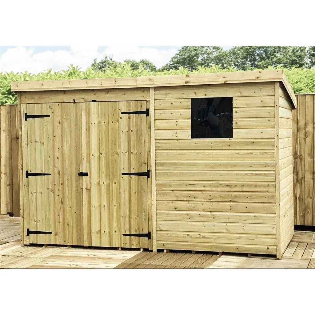 Marlborough 10 x 6 Pressure Treated Pent Garden Shed with Double Doors in Natural 4