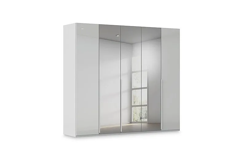 Haven 251cm 5 Door Hinged Wardrobe with 2 Glass Doors and 3 Mirror Doors