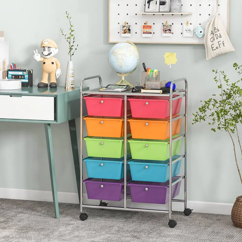 Costway 10 Drawers Storage Trolley Mobile Rolling Utility Cart Home Office Organizer 3