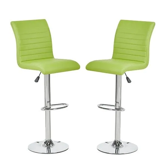Ripple Bar Stools In Lime Green Faux Leather In A Pair
