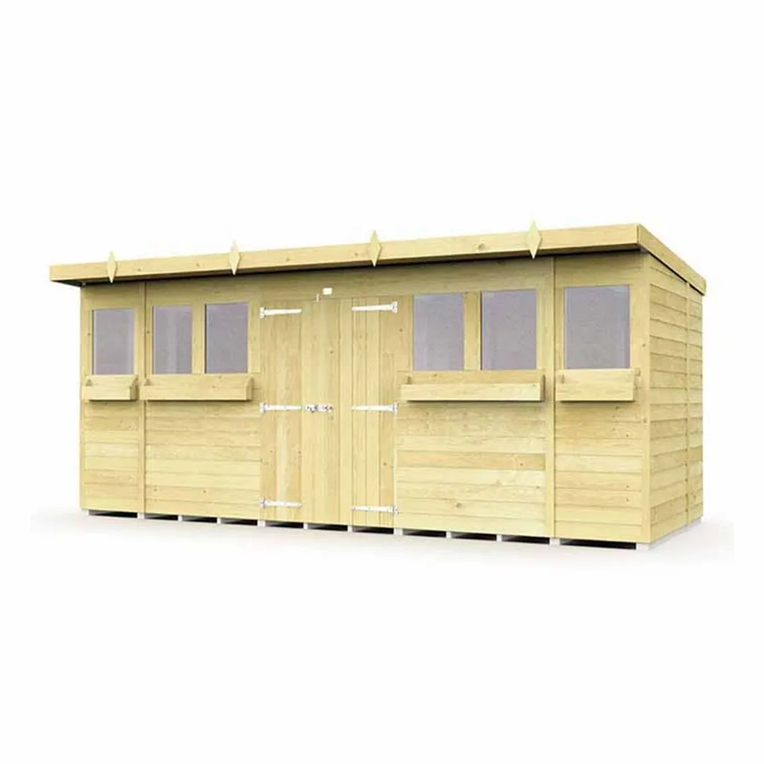 Buttercup Farm 16 x 6 Feet Pent Summer Shed - Wood - L178 x W474 x H201 cm in Brown