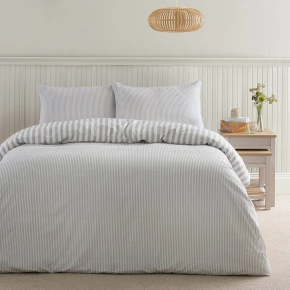 Durham Textured Stripe 100% Cotton Duvet Cover & Pillowcase Set 2