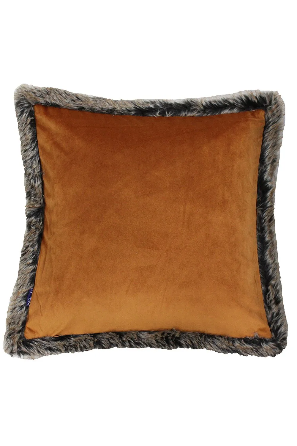 Paoletti Kiruna Faux Fur Trimmed Soft Velvet Cushion in Burnt Orange 1