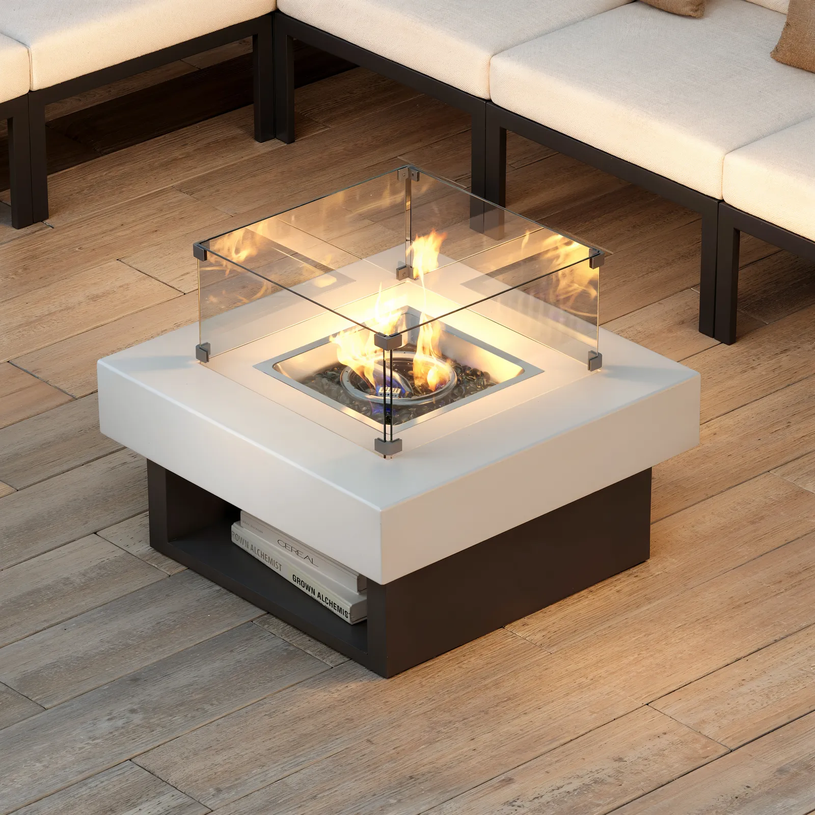 Smokeless Propane Outdoor Fire Pit Table Square Patio Furniture Firepit in Aluminum(370mm High)
