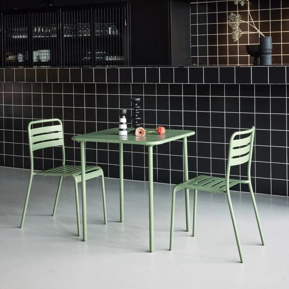 sweeek 2-seater Square Steel Garden Table Set With Chairs in Green 4