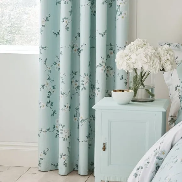 Edith Duck Egg Floral Blackout Eyelet Curtains 3