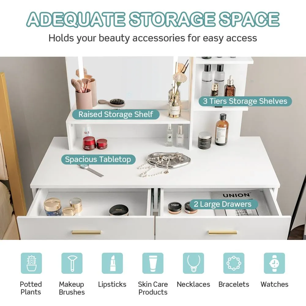 Costway Vanity Set with Large Mirror Makeup Table - White 6