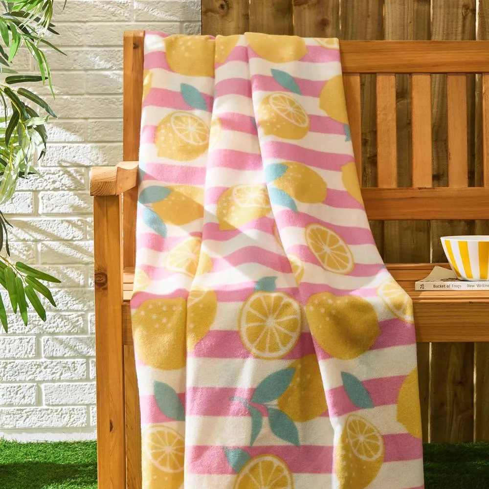 OHS Lemon Stripes Polar Fleece Throw Blanket Lightweight Bedspread