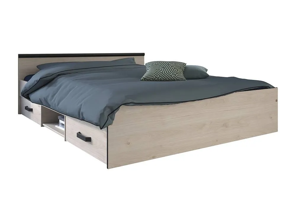 Vente-unique 140 X 190 Cm Bed With Storage, 2 Drawers & 1 Compartment - Natural in Light Oak 4