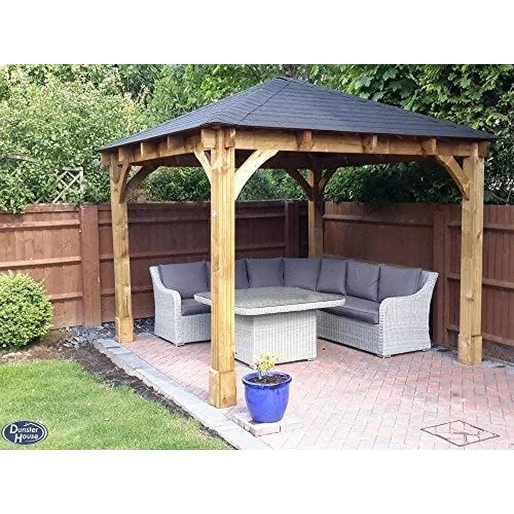 Dunster House Wooden Heavy Duty Gazebo 3x3m Pressure Treated Hot Tub, Roof Shingles, Leviathan in Brown 5