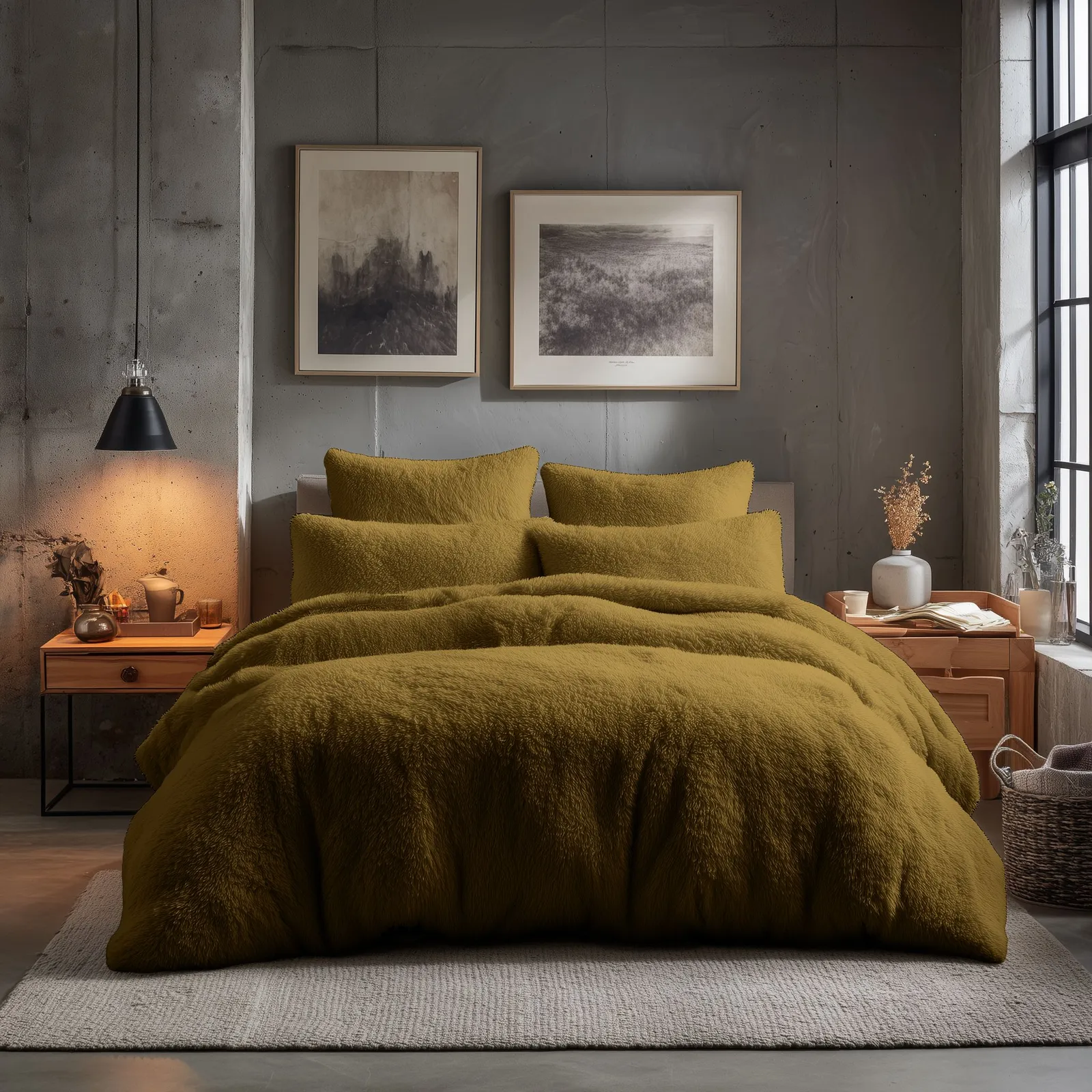Snug City Teddy Bear Fleece Soft Cosy Duvet Cover + Pillow Case Set in Yellow