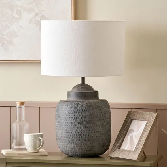 Pacific Lifestyle Raj Hammered Metal Urn Shaped Lamp Base and Lino Linen Lampshade