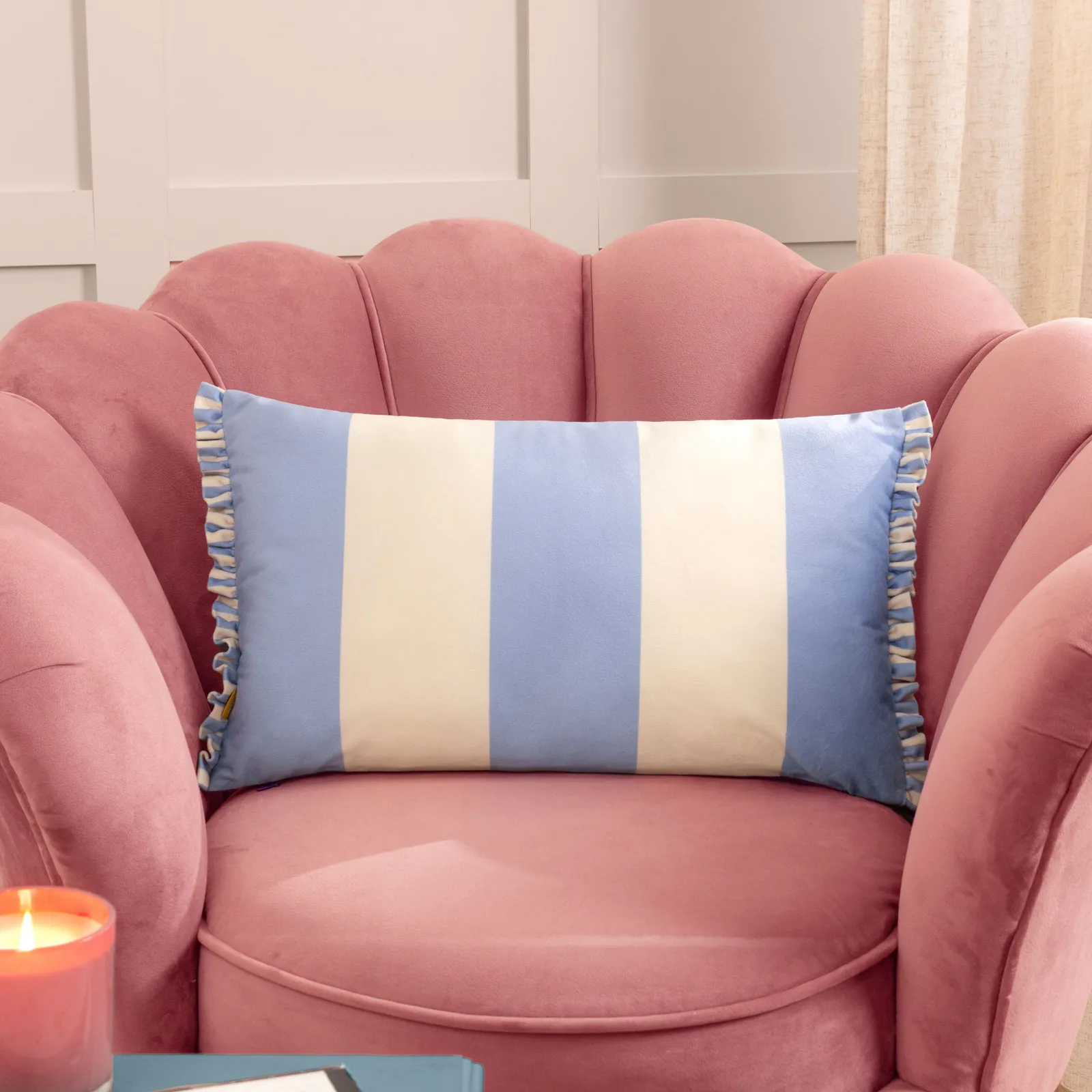 Furn Araya Striped Velvet Cushion in Blue