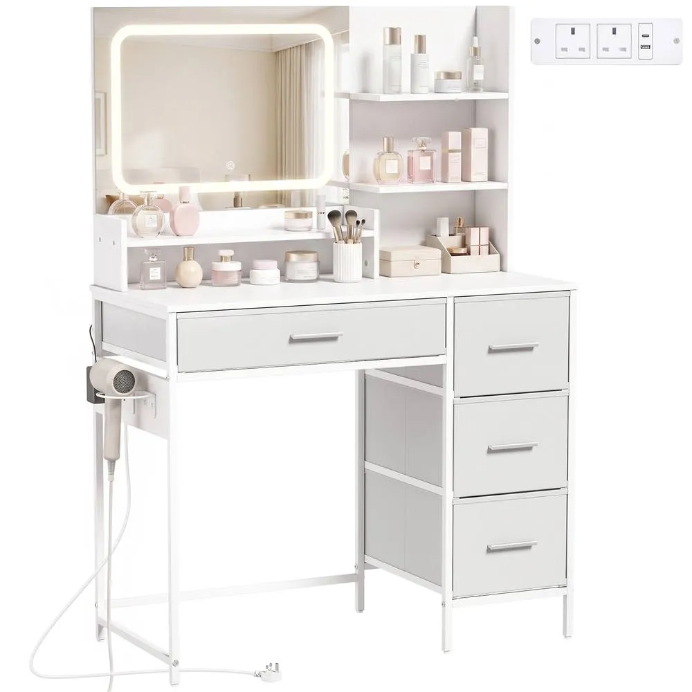 HOMCOM Vanity Dressing Table with 3-Colour LED Mirror & Power Outlet in White