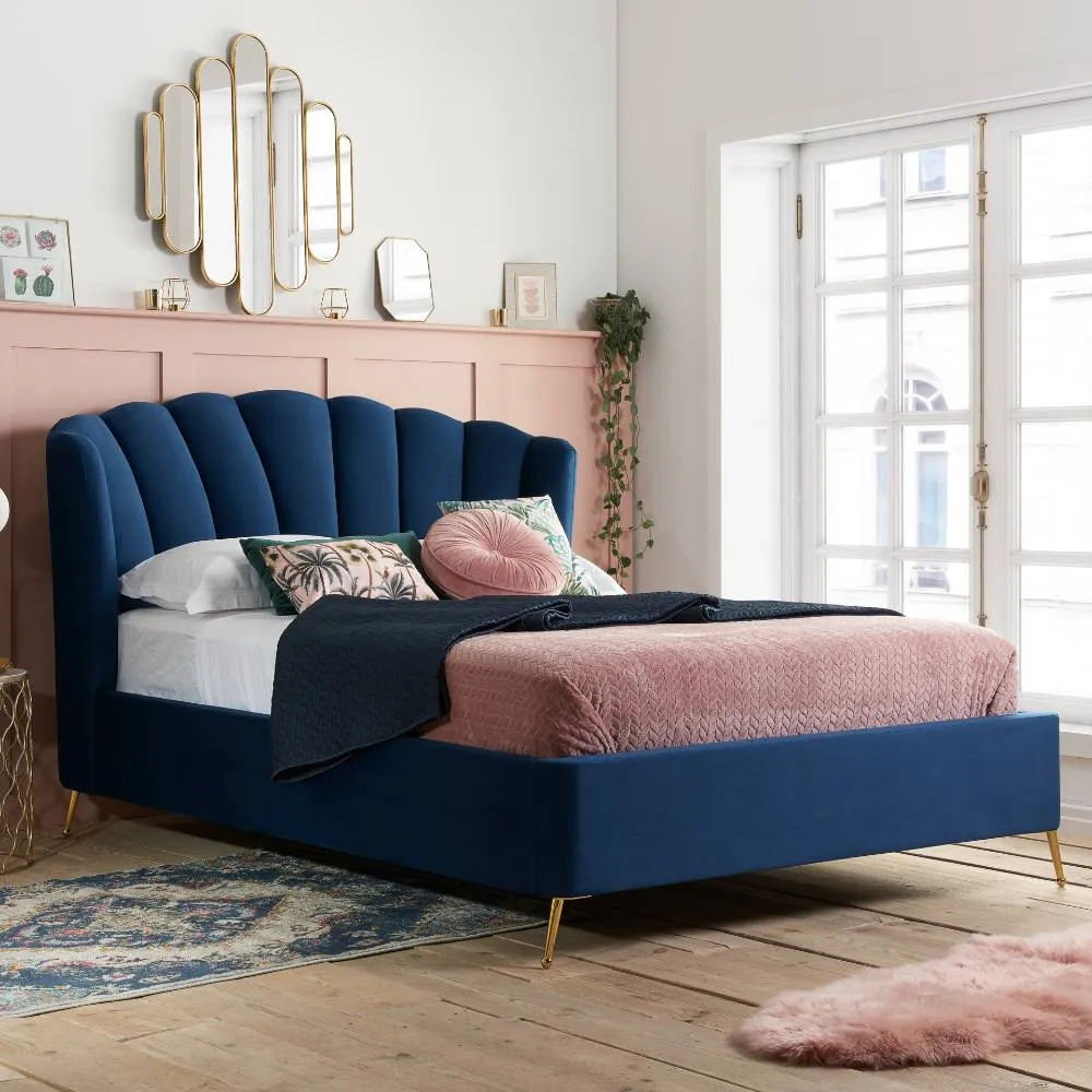 Birlea Velvet Fabric Ottoman Bed Frame Storage Lottie in Mid Blue 1