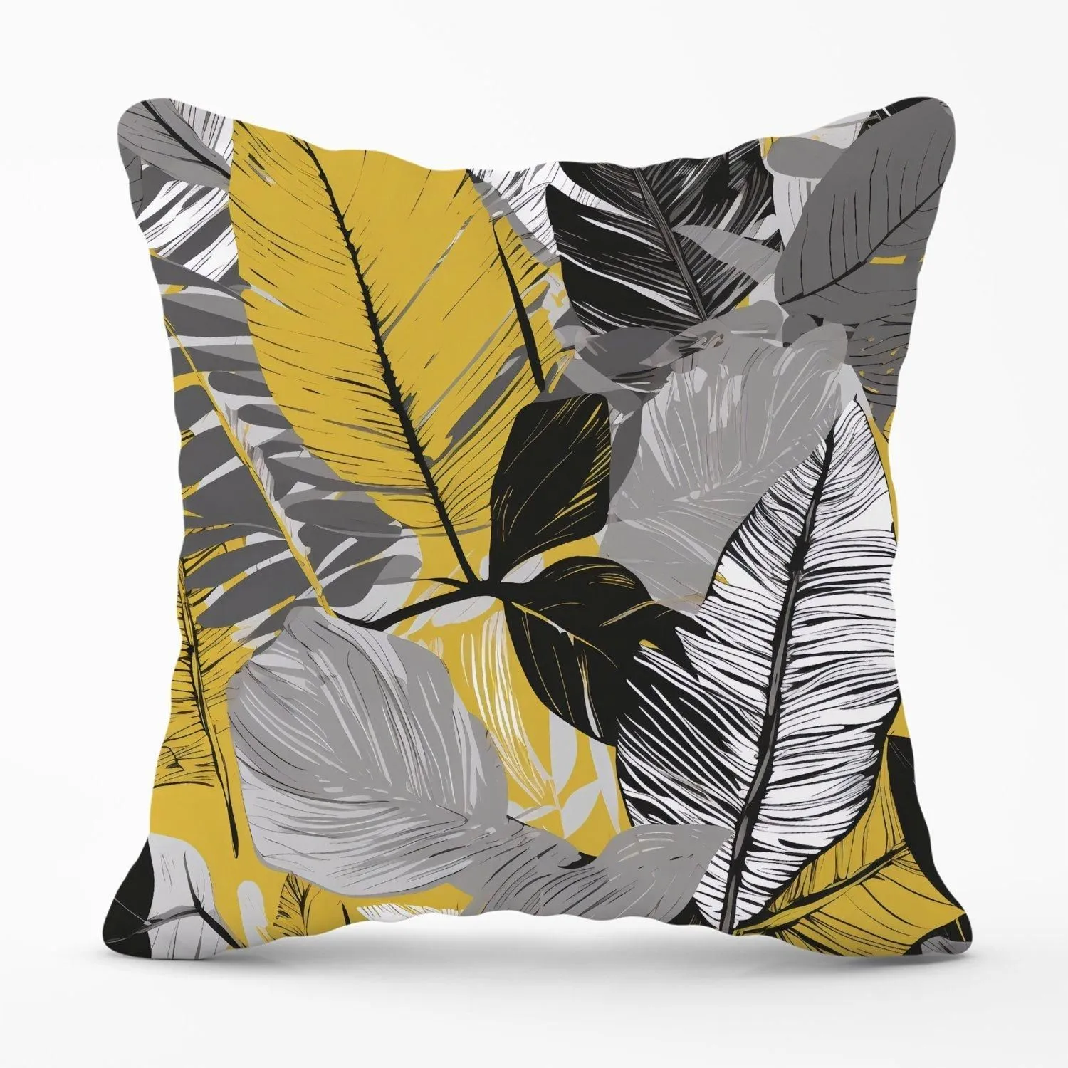 Warren Reed - Designer Grey Yellow Floral Leaves Outdoor Cushion