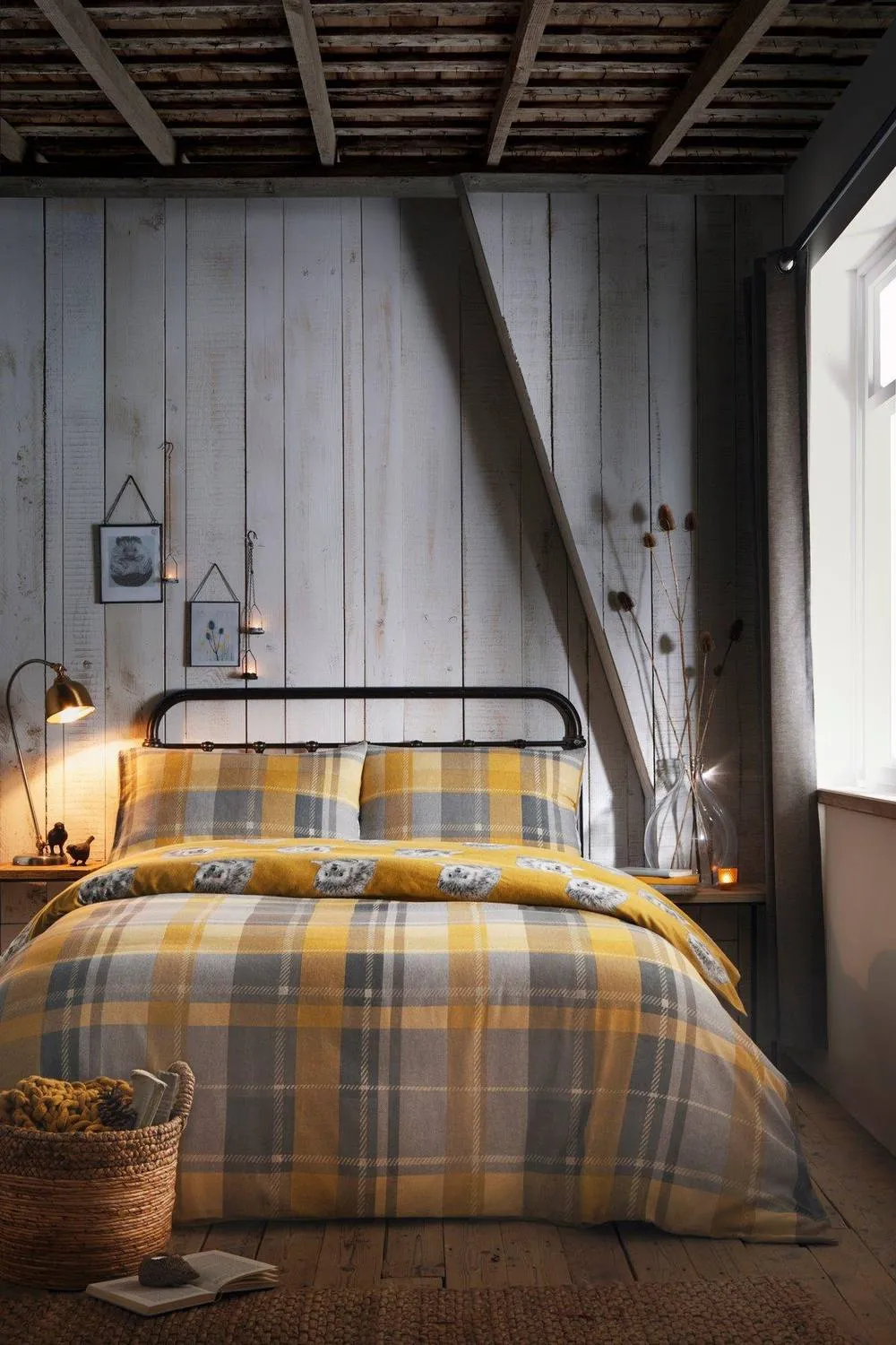 Dreams & Drapes 'Colville Check' 100% Brushed Cotton Duvet Cover Set in Mustard