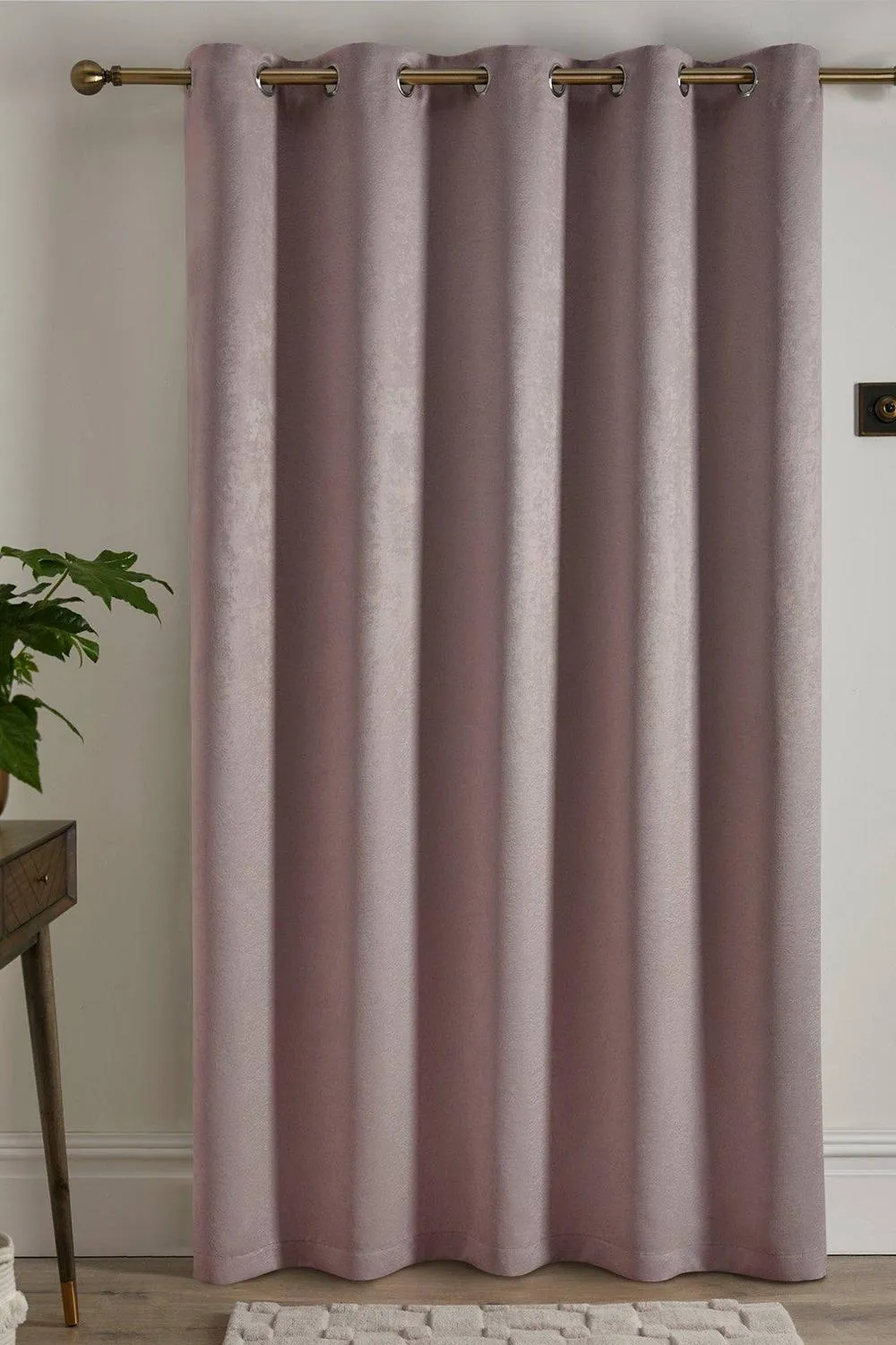 Fusion 'Strata' Dim out woven Eyelet Single Panel Door Curtain in Light Pink 3