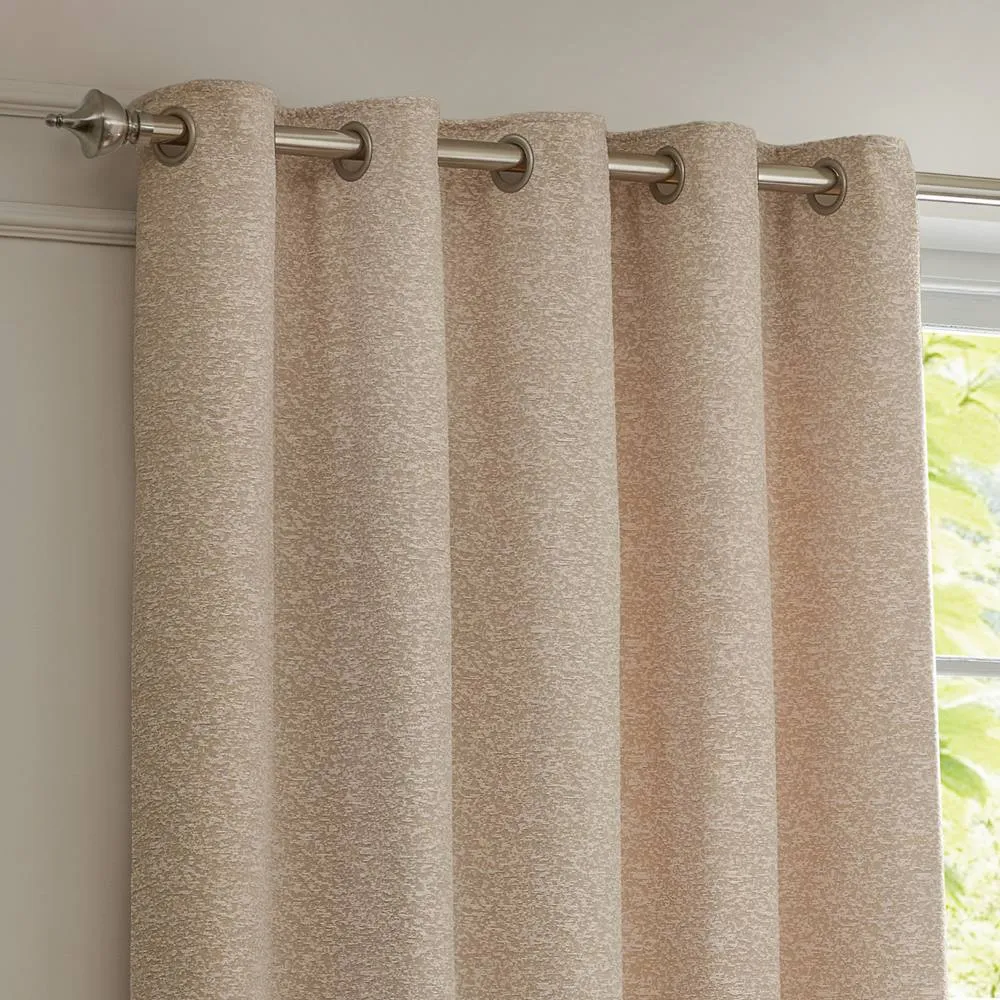 Paoletti Galaxy Velvet Chenille Eyelet Curtain Pair in Nude 3
