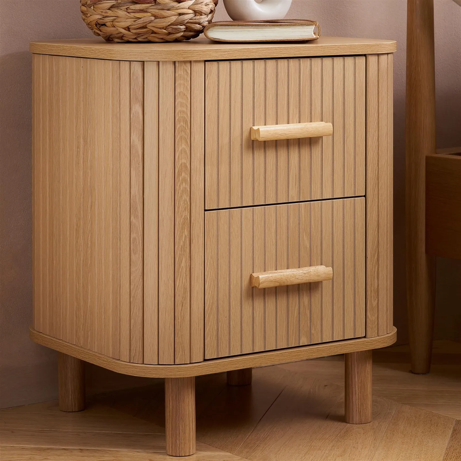 Birlea 2 Oak Brown Drawer Wooden Fluted Bedside Axel 2