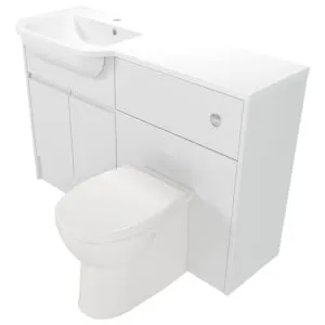 Deccado Clifton Bright White Left Hand 1200mm Fitted Vanity & Toilet Pan Unit Combination with Left Hand Basin