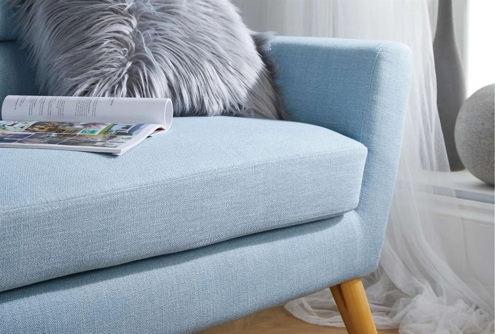 Birlea 3 Seater Sofa Lambeth Settee Modern Retro Style Fabric Wood Legs in Blue 4