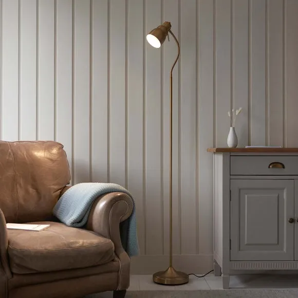 Endon Collection Classic Flexi Task Floor Lamp Brushed Aged Brass Plate 1X Gu10, Gold
