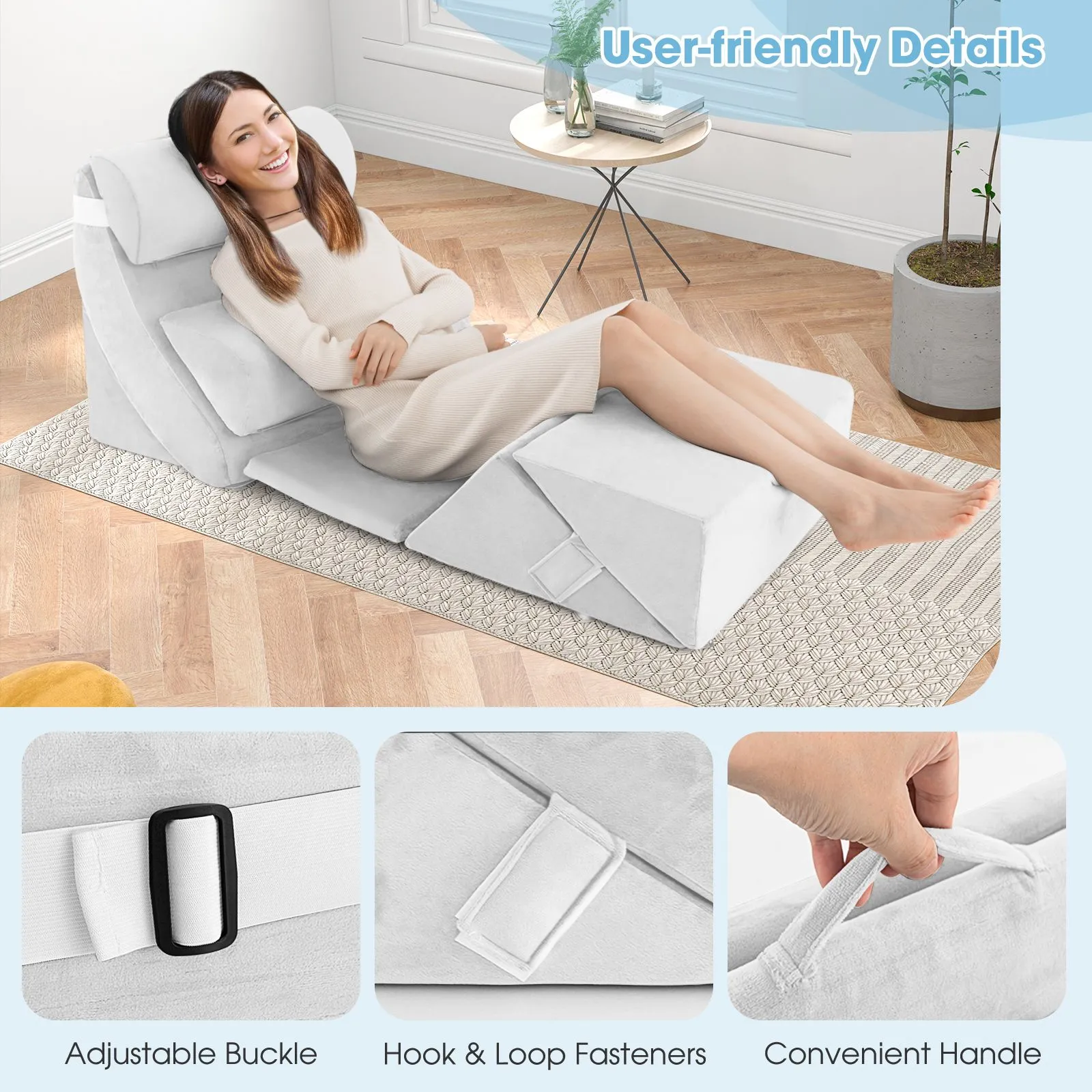 Costway 7 PCS Adjustable Support Pillow Set Bed Wedge Pillows Triangle Sit-up Pillow in White 4