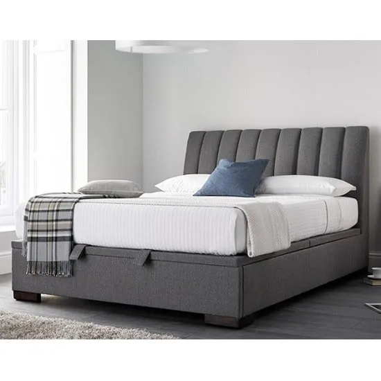 Texas Fabric Ottoman Storage King Size Bed In Grey