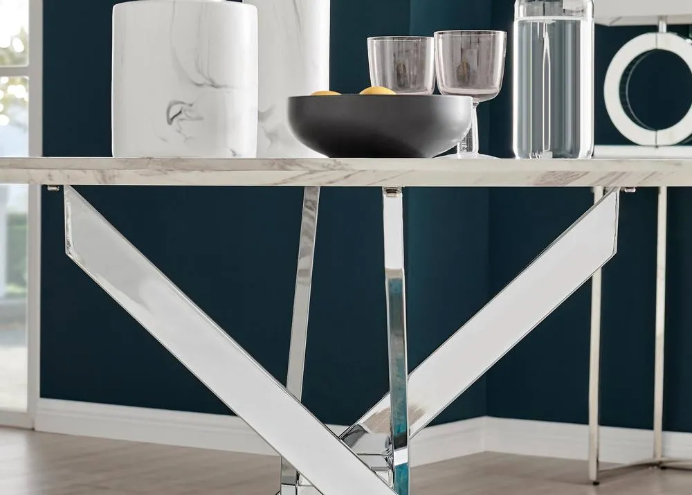 FurnitureboxUK Novara White Marble 120cm Round Dining Table & 4 Grey Belgravia Chairs 6