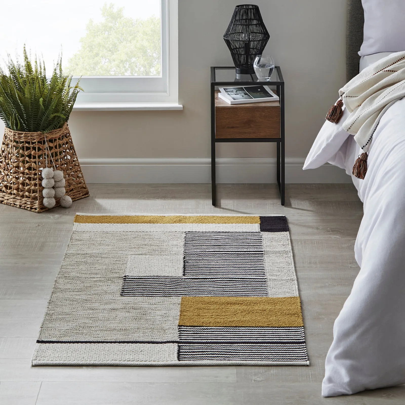 Abstract Rug Black, White and Yellow
