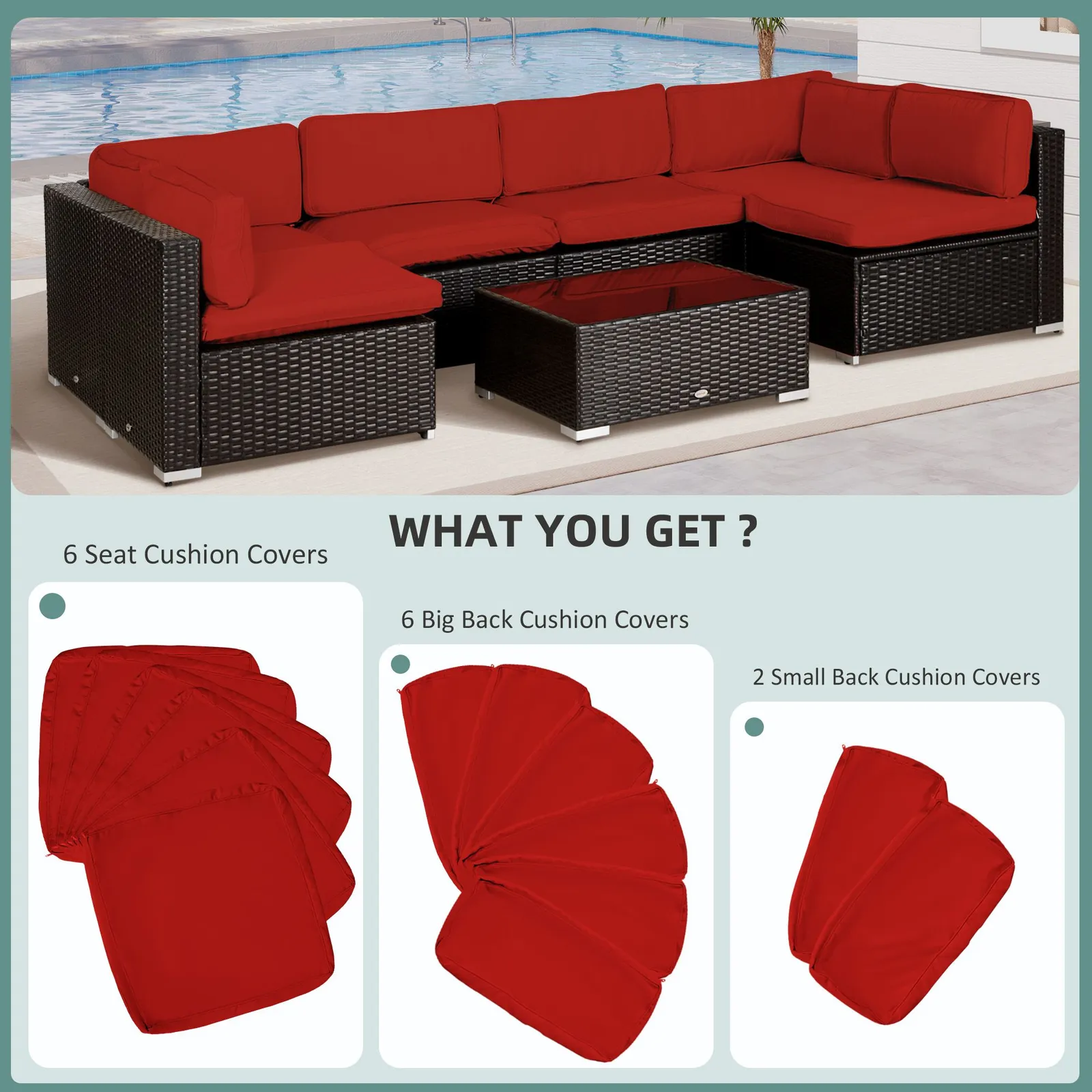 OUTSUNNY Garden Rattan Sofa Set Polyester Cover Replacement No Cushion in Red 4