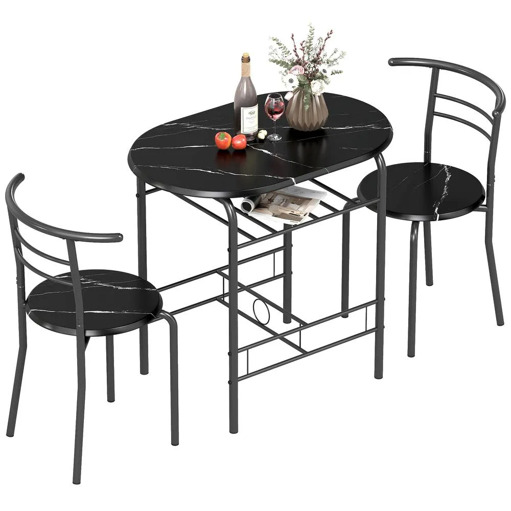 HOMCOM Breakfast Bar Table & Stools Set, Dining Room Set with Shelf in Black 2