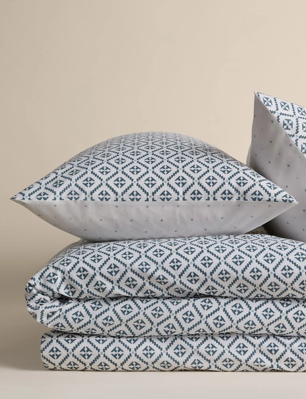 M&S Cotton Blend Geometric Tile Bedding Set Slate Blue