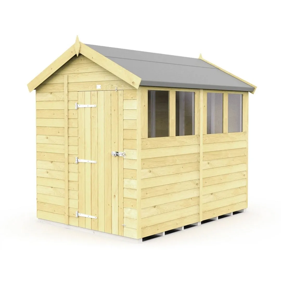 Buttercup Farm 6 x 8 Feet Apex Shed - Single Door W/ Windows - L243 x W175 x H217 cm in Brown