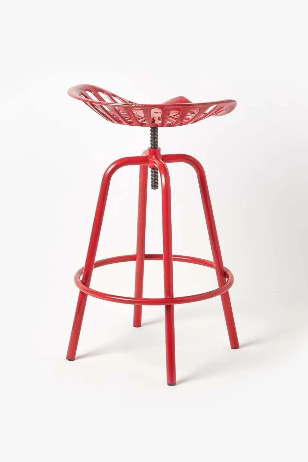 Homescapes Vintage Style Metal Adjustable Tractor Seat Bar Stool in Red 5