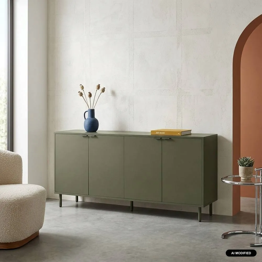 sweeek Sideboard 4 doors 160cm wood decor & metal in Khaki 1