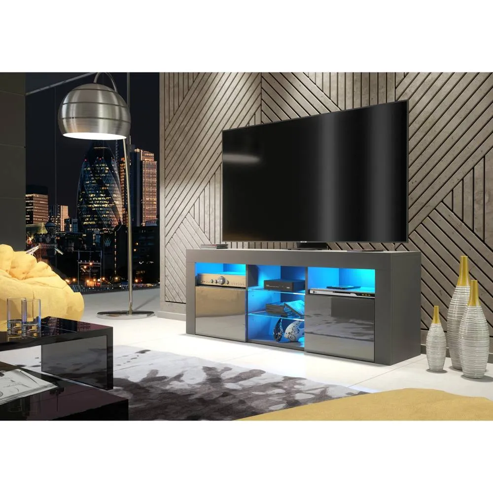 Creative Furniture Pulse TV Unit 145cm - Dark Grey with Gloss Doors & LED Lights 6