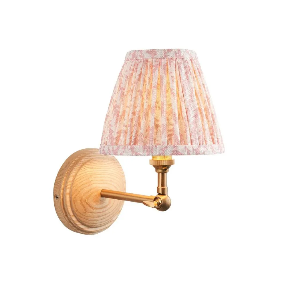 Netlighting Wood Wing Ash Wood Wall Light Peach Fabric Leaf Shade 16cm B22 in Brown