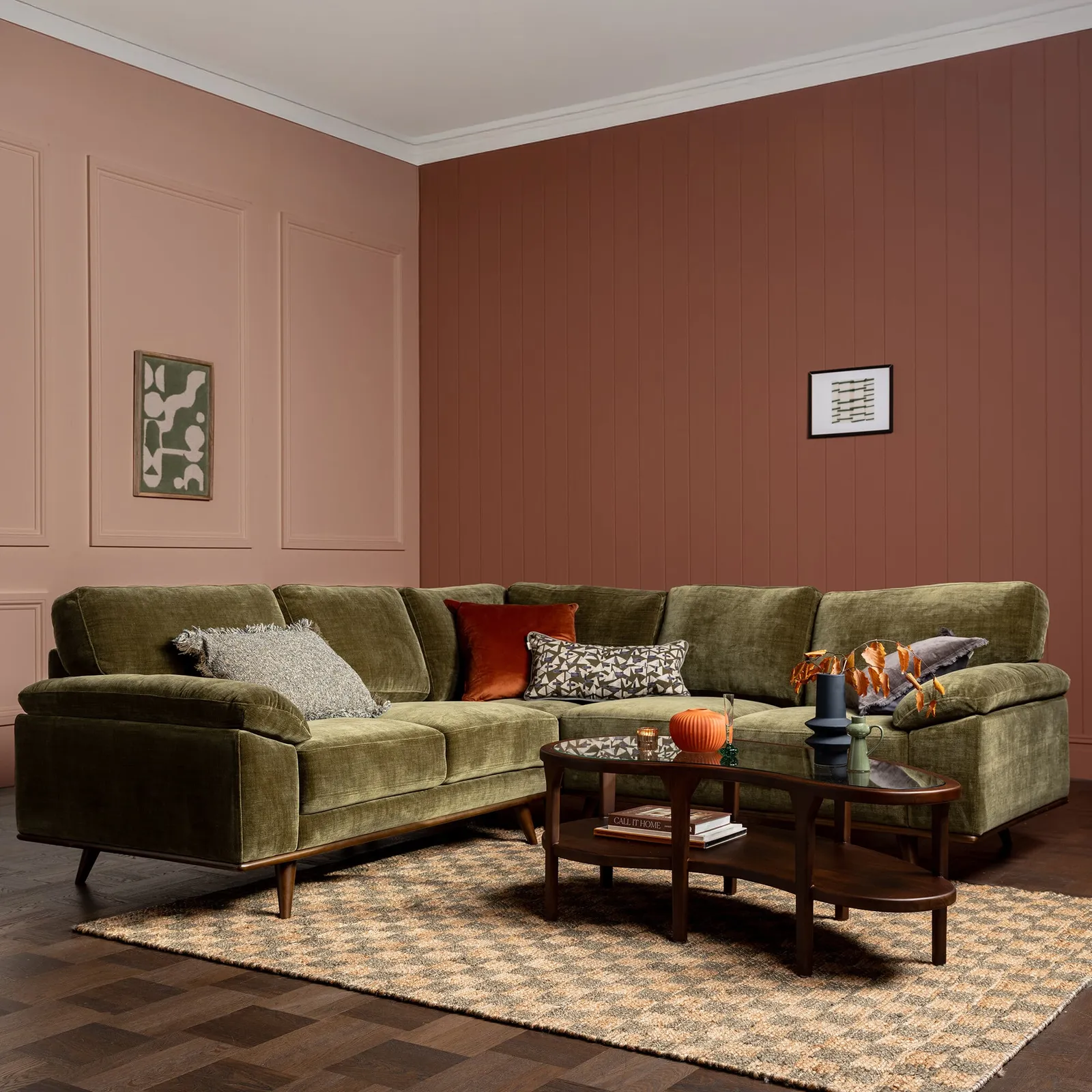 Bowes Large Corner Sofa, Green Fabric | Barker & Stonehouse 2