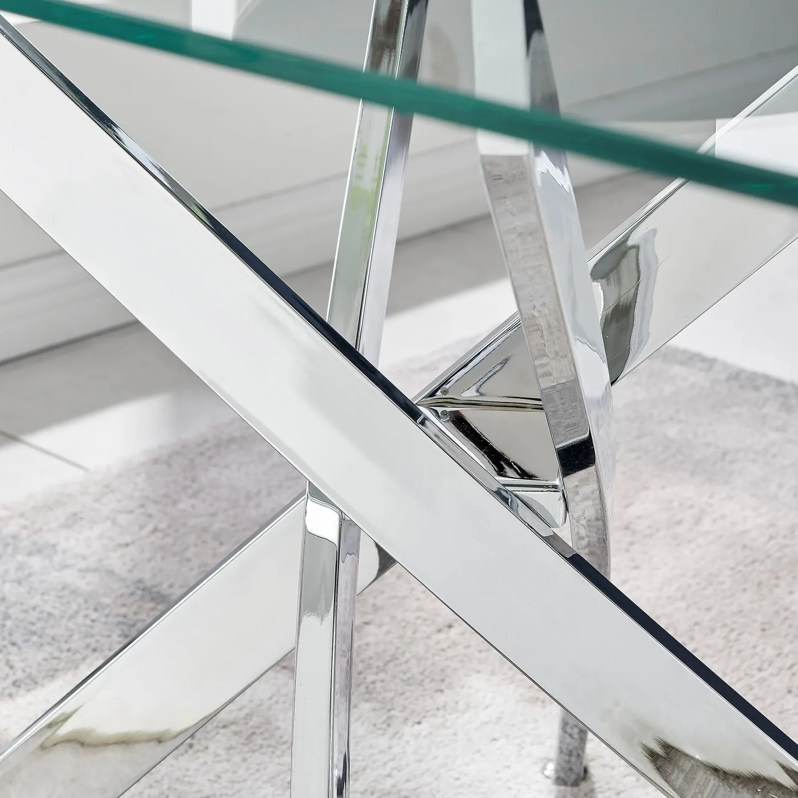FurnitureboxUK Leonardo Glass & Chrome Metal Dining Table & 4 Milan Chairs Set in Beige 5