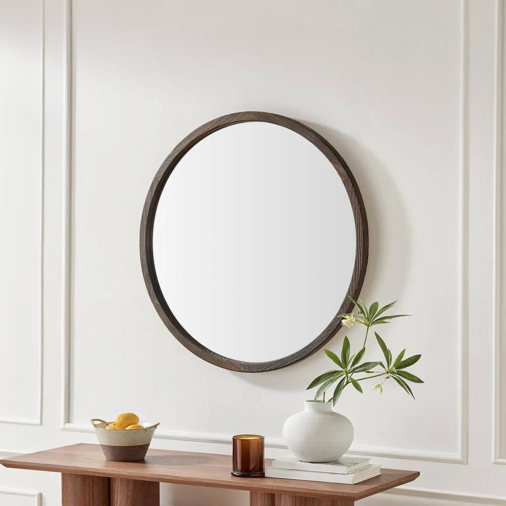 FurnitureboxUK Judith Walnut Wood Medium 80x80cm Round Wall Mirror