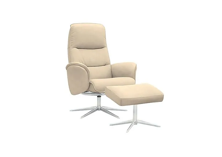 Falum Fabric Swivel Recliner Chair and Footstool with Chrome Base - Stingray Linen