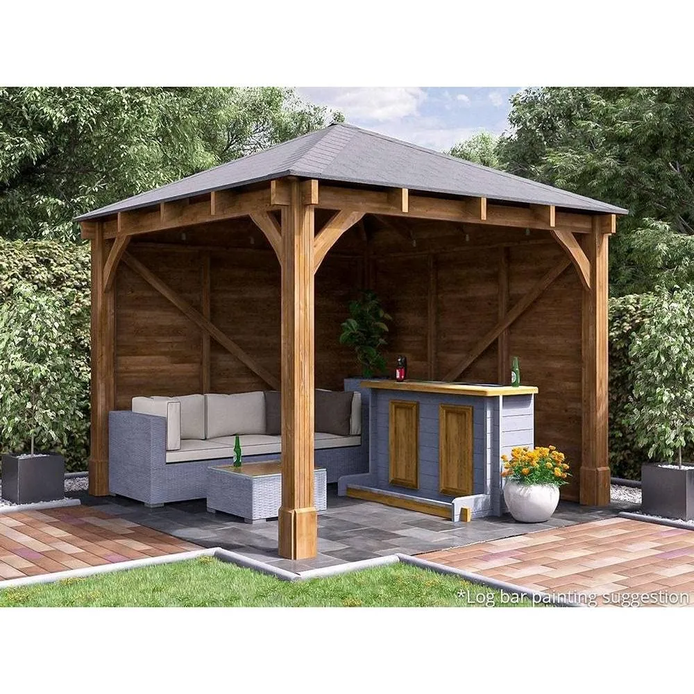 Dunster House Garden Bar Gazebo Heavy Duty with Log Bar 3m x 3m - Leviathan in Brown 3