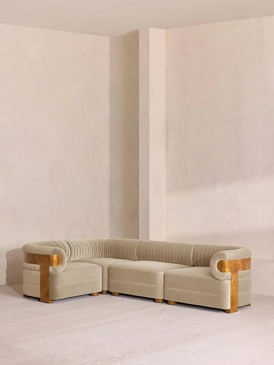 Caleb Modular Sofa, L-Shape Sofa, Velvet, Oyster, Dark Burl