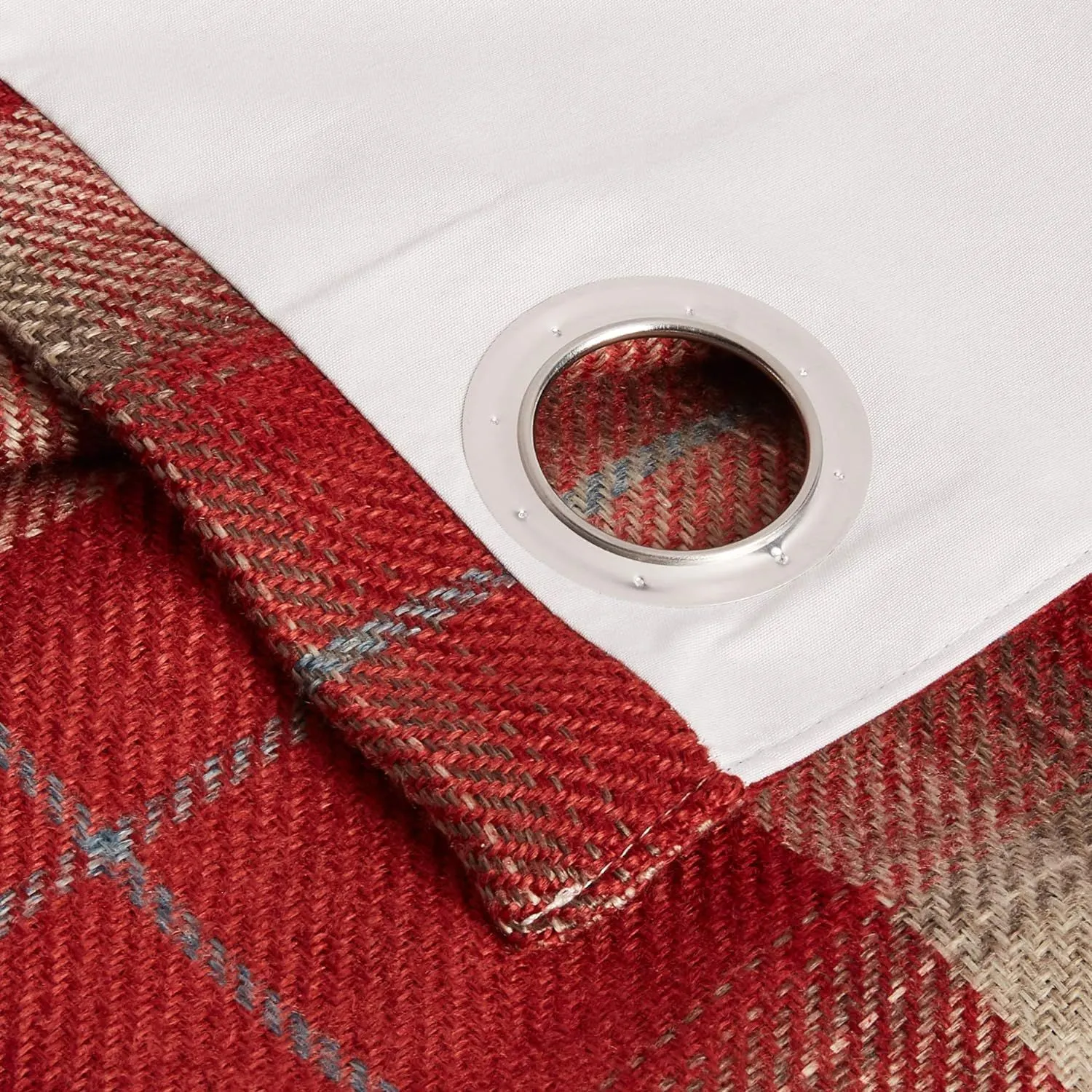 Sundour Carnoustie Checked Eyelet Blackout Curtains in Red 4