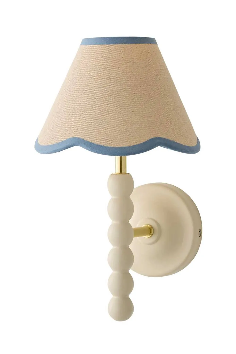 ValueLights Bobbins Cream Bobble Wall Light & Colour Trim Linen Lamp Shade in Baby Blue 6
